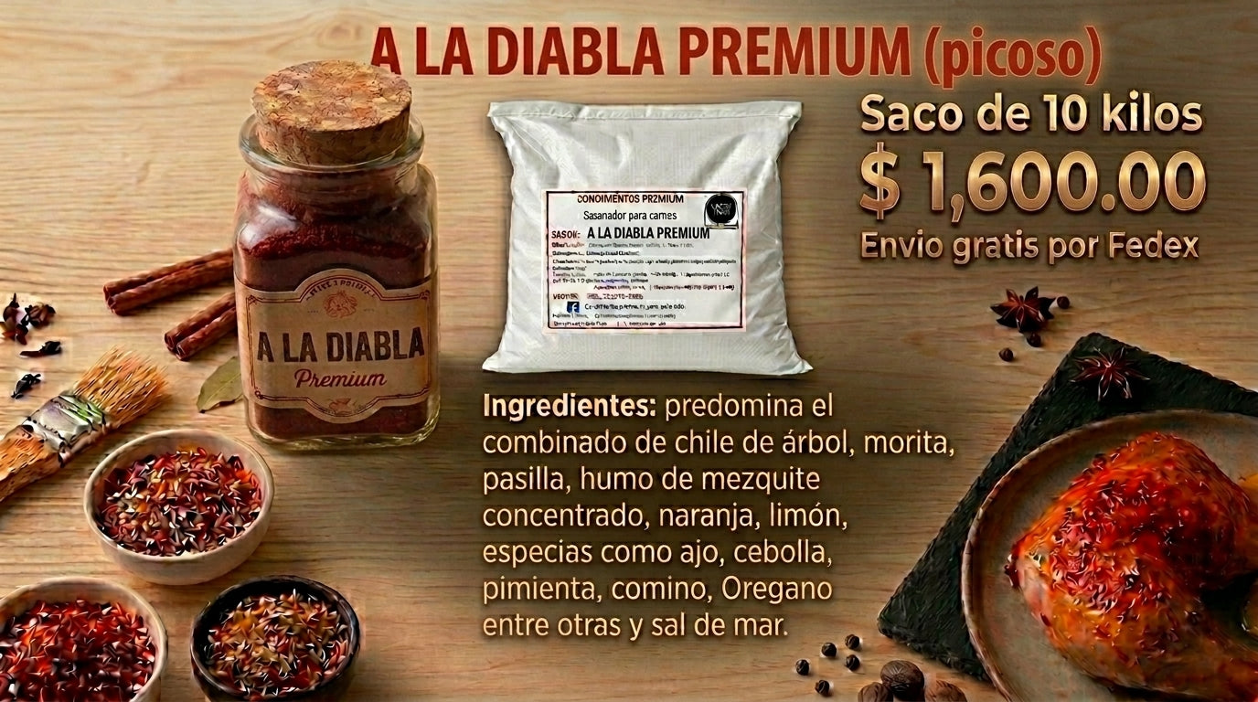 A la Diabla Premium - Sazón Picosa para Carnes Saco 10kg